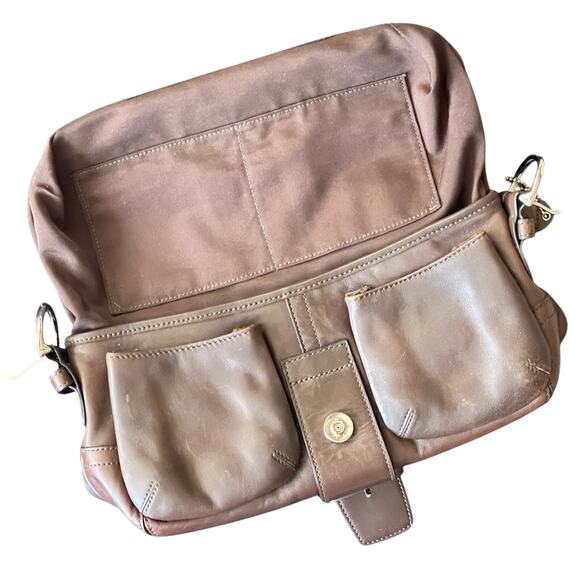 COACH 3653 Soho Double Pocket Buckle Flap Brown Leather Shoulder Bag Y2K 2005 - Picture 5 of 13
